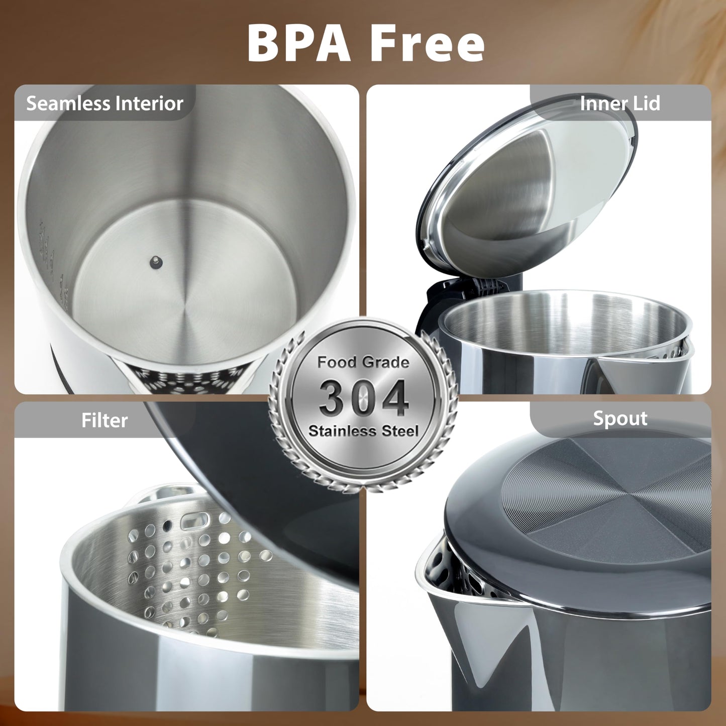 1.7L Electric Kettle, Stainless Steel Interior, 1500 Watt, Fast Boiling Water Boiler, LED Display, Temperature Control, Keep Warm, Auto Shut-Off, Boil-Dry Protection, Double Wall