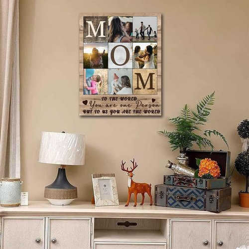 CSWMZQZY Custom Rustic Canvas Prints - Personalized Photo Collage Wall Art for Mother's Day | Unique Gift for Mom