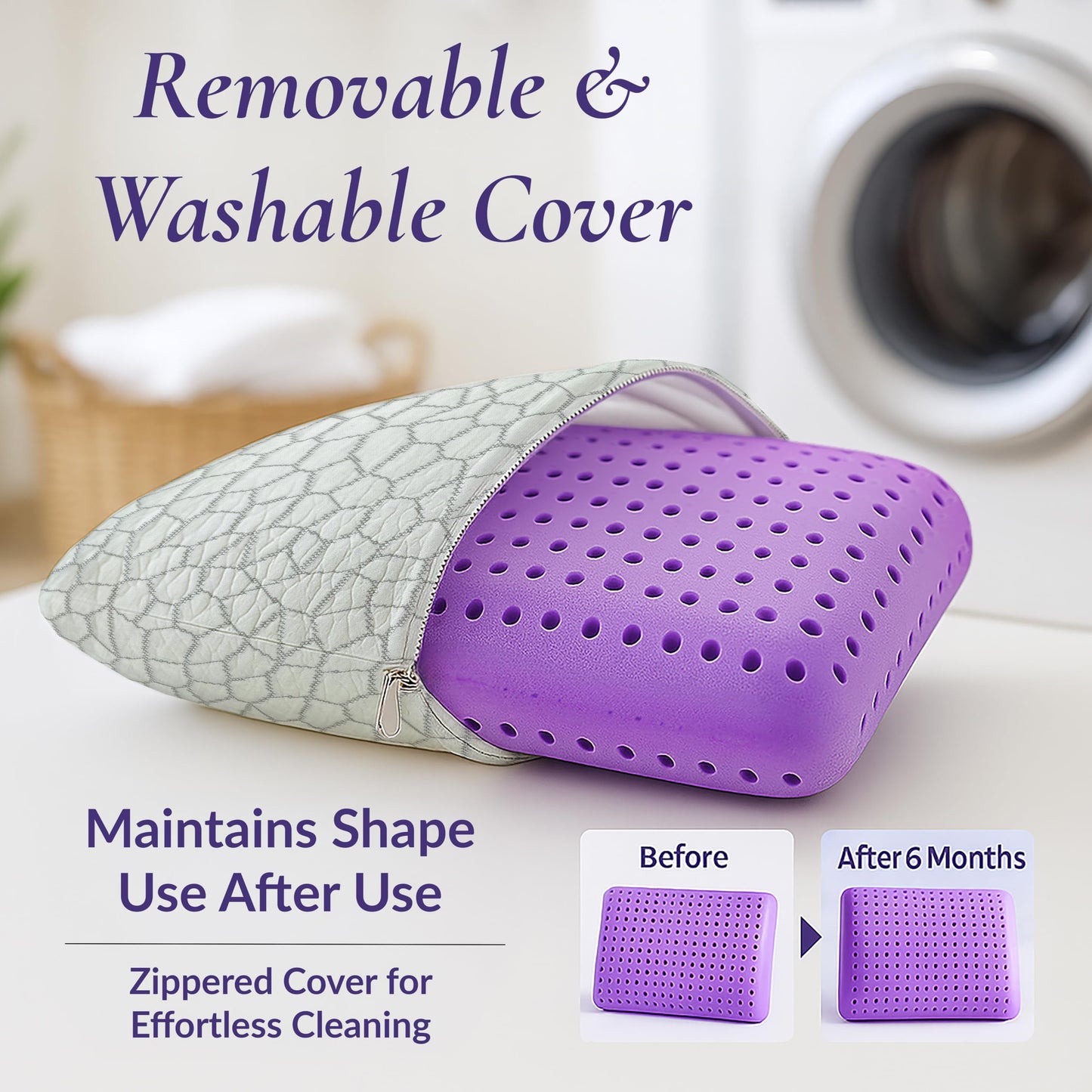 OMEO 2 Pack Lavender Cooling Memory Foam Bed Rest Pillows, Ventilated Memory Foam Cooling Pillow for Stomach, Back and Side Sleeper Support, Washable Removable Cover Sleeping Pillows, 24" x 16"