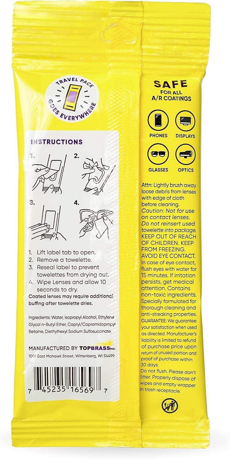 See Clear Lens Cleaning Wipes - Streak-Free Pre-Moistened Towelettes for Eyeglasses & Screens | 192 Wipes in 12 Resealable Packs