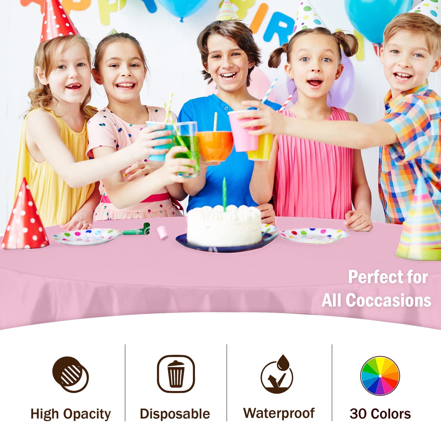 Exquisite Party Solids 6-Pack Premium Plastic Tablecloth 84in. Round Plastic Table Cover - Pink