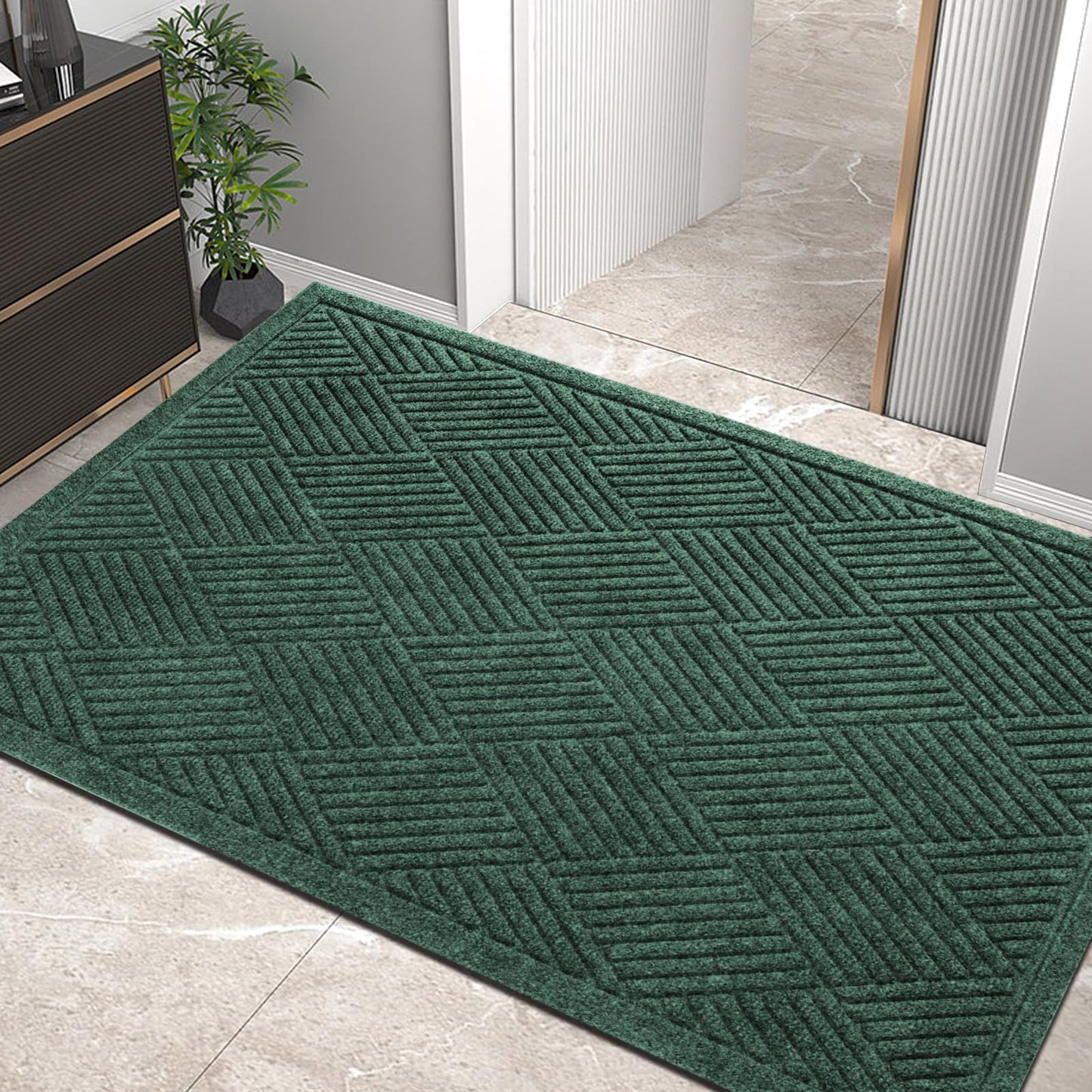 HIYARD Sturdy Front Door Mat, Absorbent Muddy Dirt Resist Welcome Door Mats Outdoor Indoor, Stain and Fade Resistant, Non-Slip Rubber Backing Low Profile Doormat for Entryway, 47×32, Green