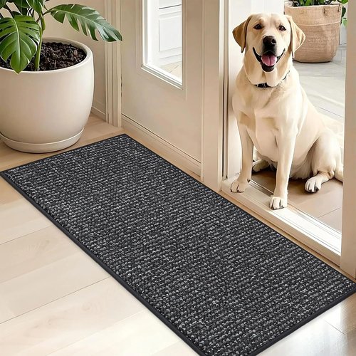 BEQHAUSE Dirt Trapper Door Mat - Non-Slip, Washable, Absorbent | 20" x 48" Charcoal Entryway Mat
