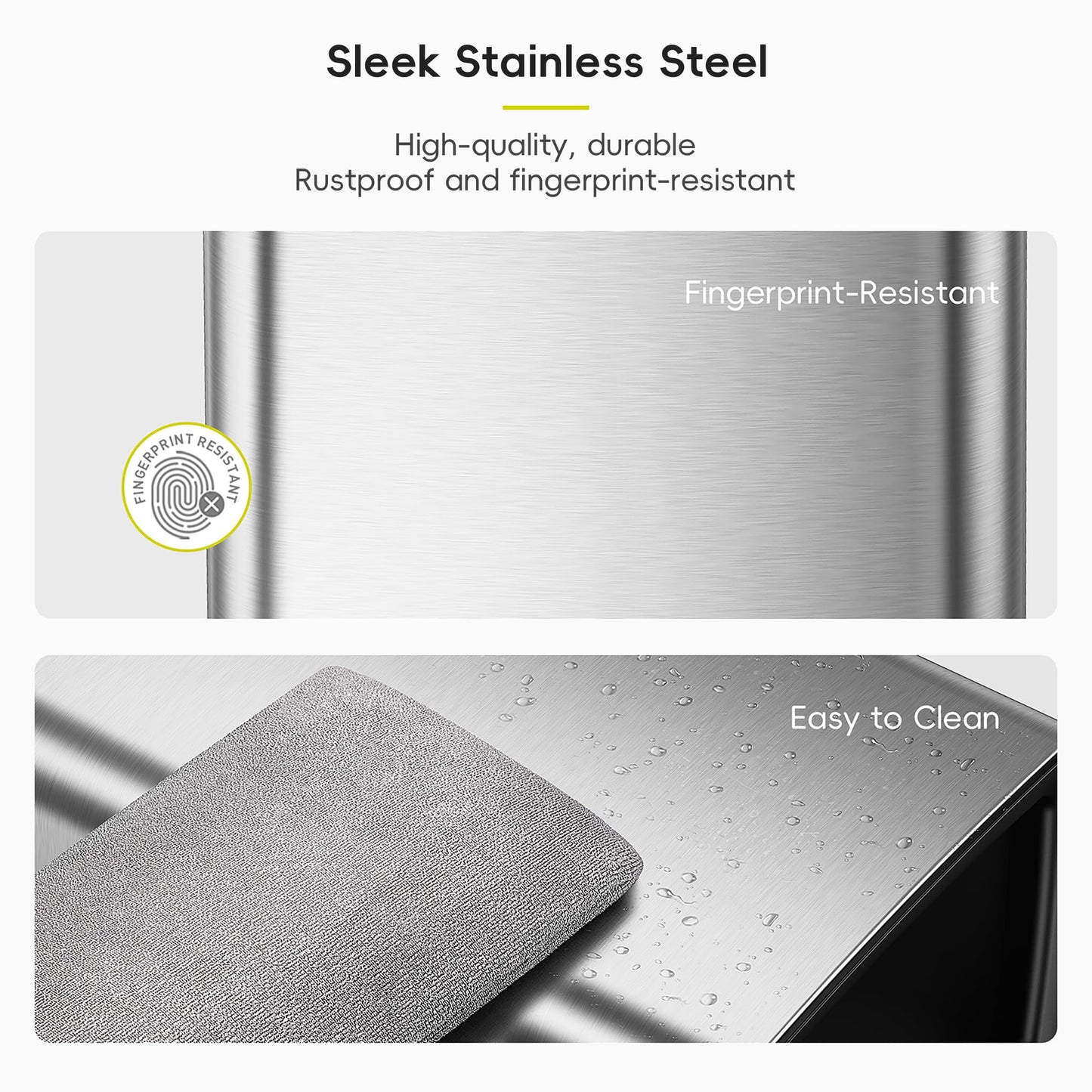 EKO 2-Pack Open Top Trash Can with Removable Inner Basket, Square Small Garbage Can, 1.8 + 3.2 Gallon Wastebasket Combo for Kitchen, Bathroom, Office, Home (Stainless Steel)