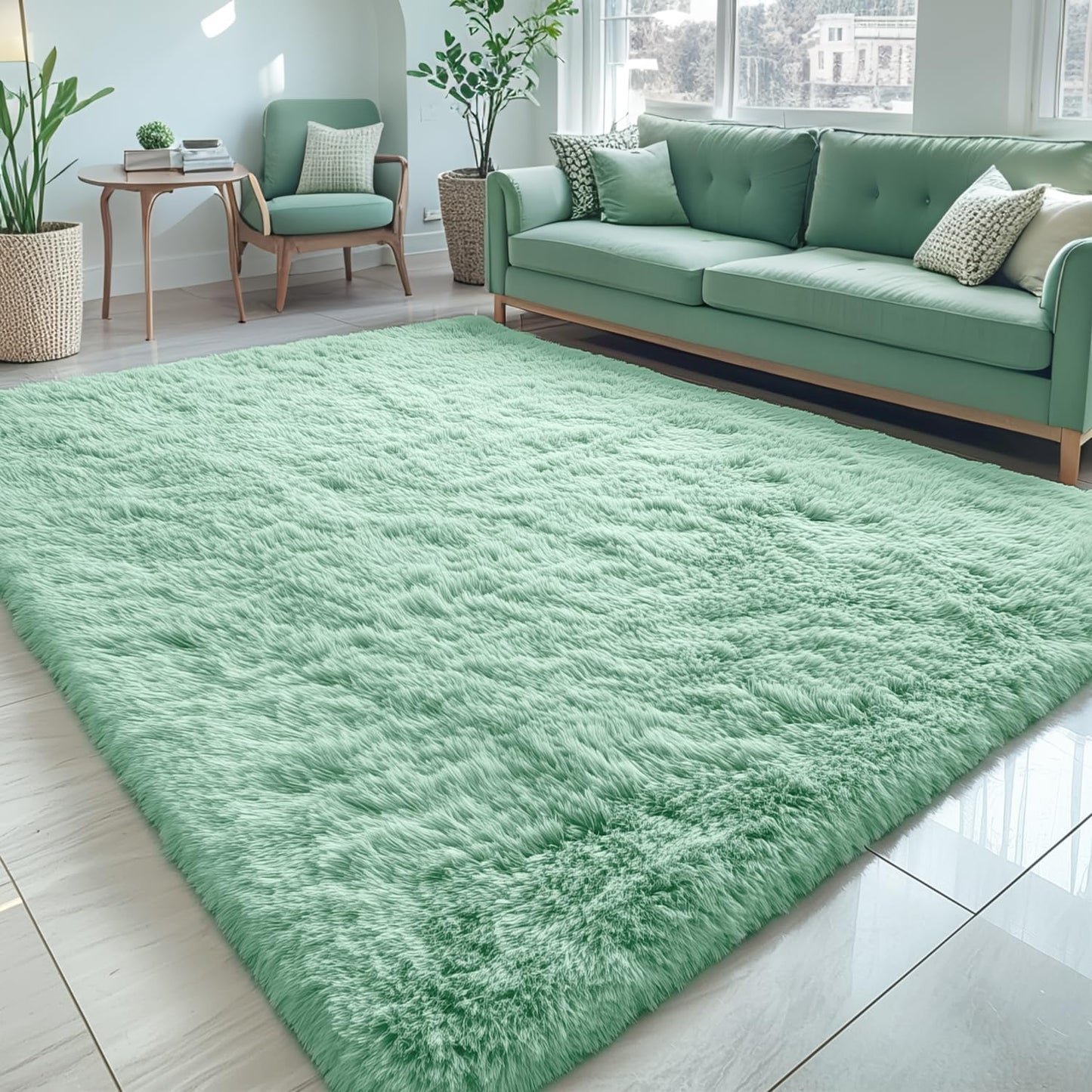 OLANLY Large Area Rug - Soft Fluffy Shaggy Carpet for Living Room & Bedroom | 5x8 Mint Green