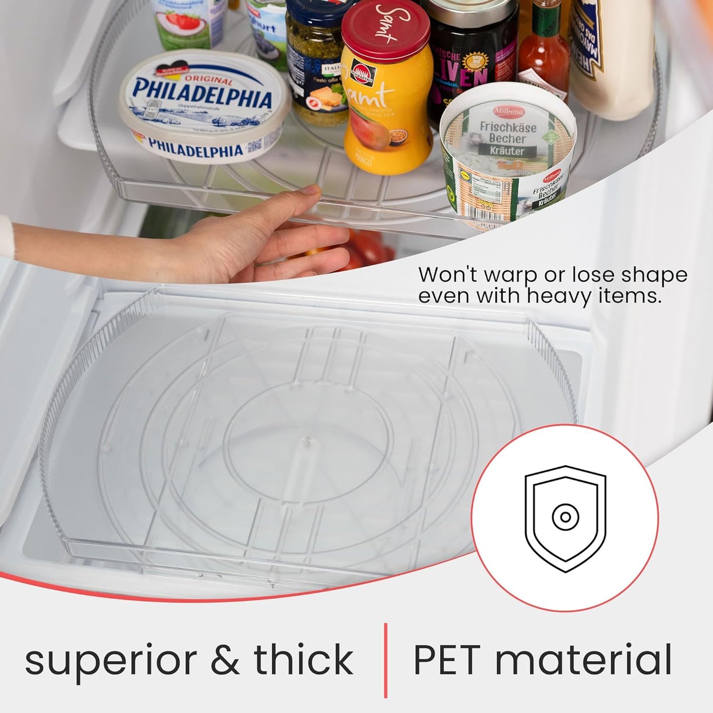 Lazy Susan | 360° Turntable Refrigerator Organizer - Rectangle Storage Tray for Fridge & Pantry (16.5"x11.5"x1.5")