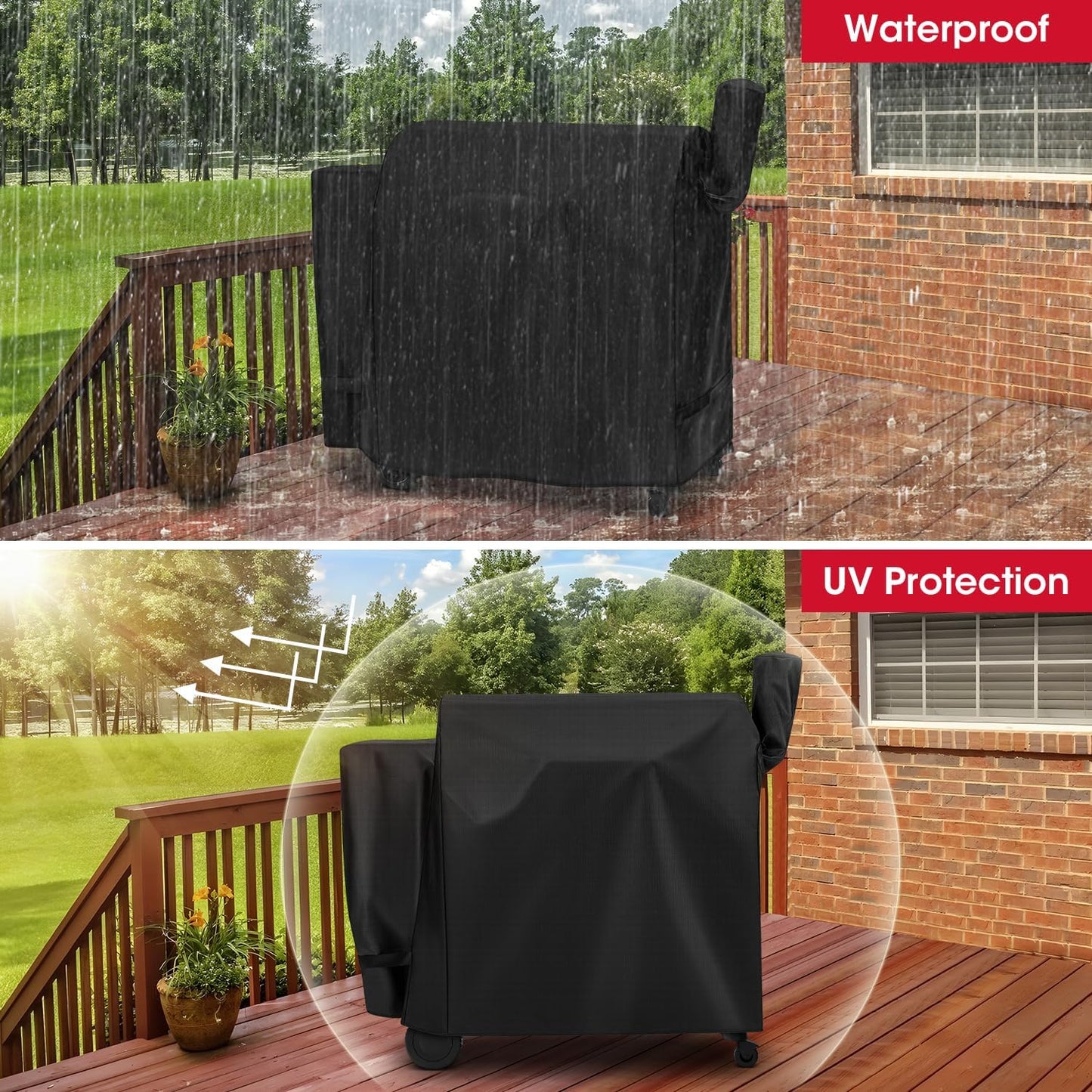 Unicook Pellet Grill Cover - Waterproof Vinyl with Polyester Lining | Fits Traeger Pro 34, Pit Boss 820, Grilla Silverbac