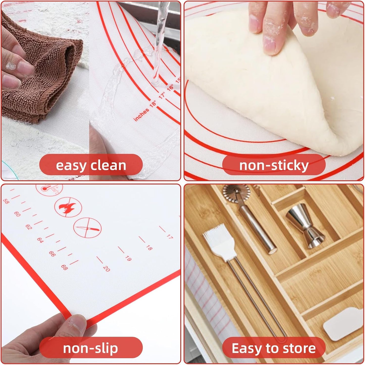 Large Silicone Baking Mat - 32 x 24 Red Pastry Mat with Measurements for Perfect Dough Rolling