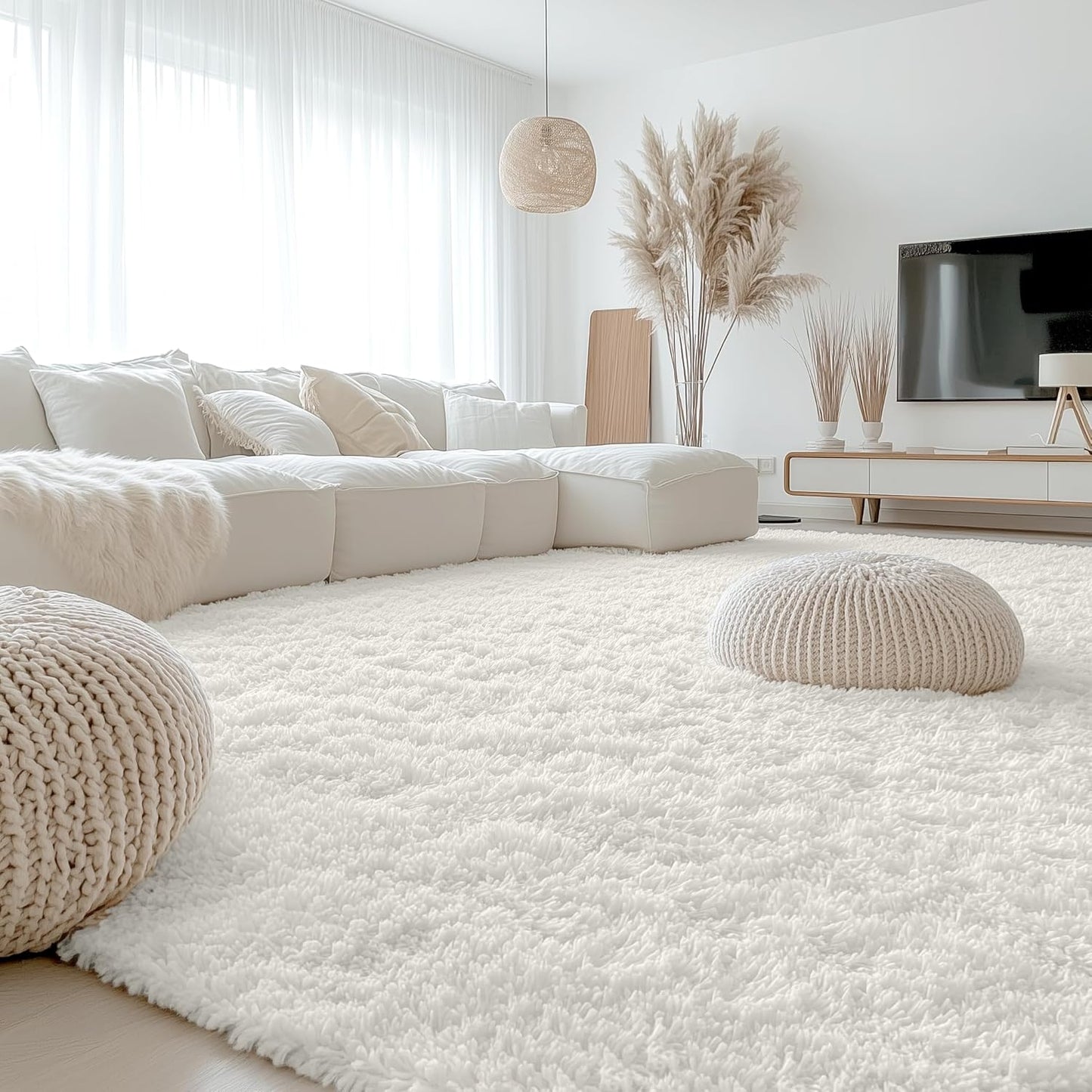 OLANLY Large Area Rug - Soft Fluffy Shaggy Indoor Carpet for Living Room & Bedroom | 9x9 ft, Ivory