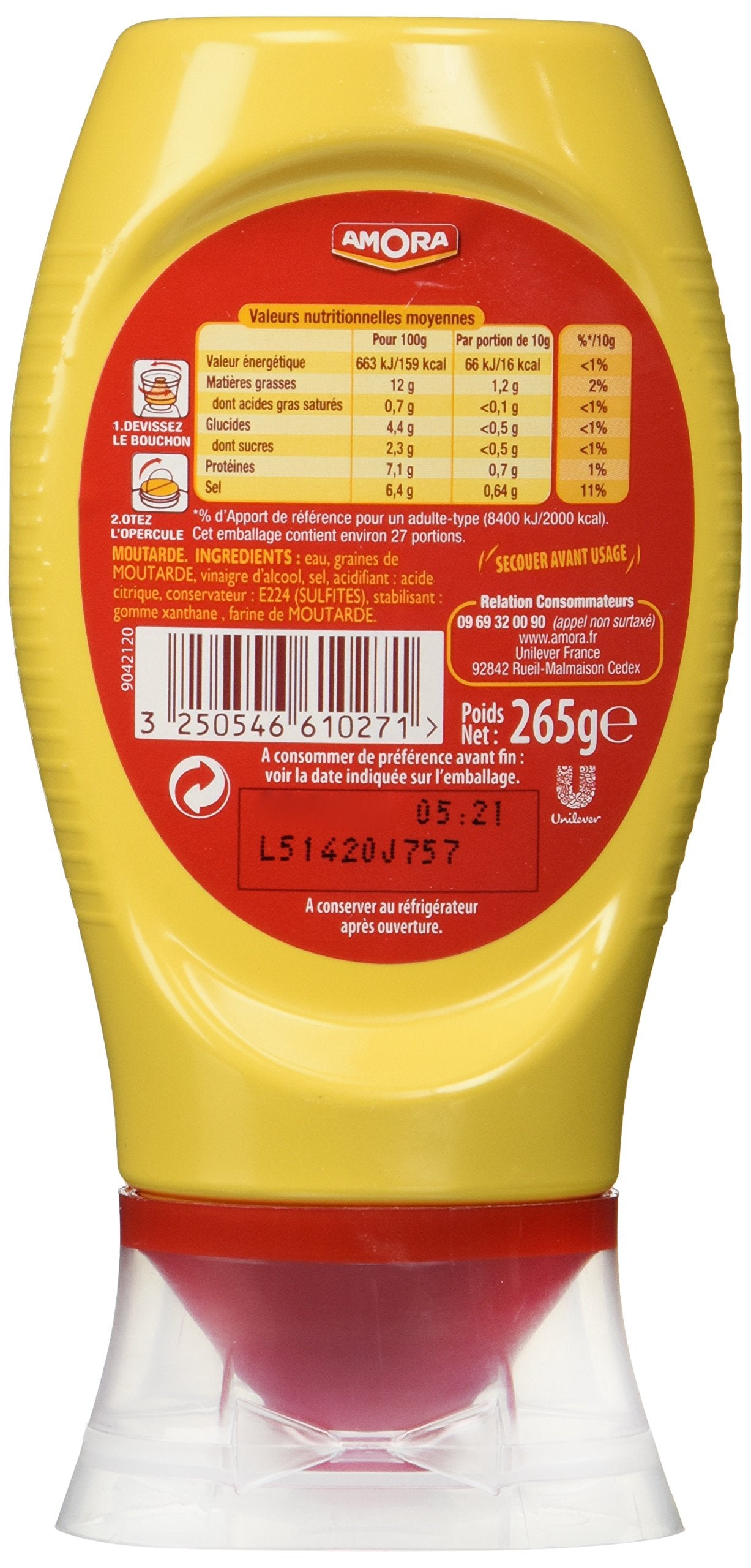 Amora Strong Dijon Mustard from France - 2 plastic bottles - 265 grams each, 9.35 Ounce (Pack of 2)