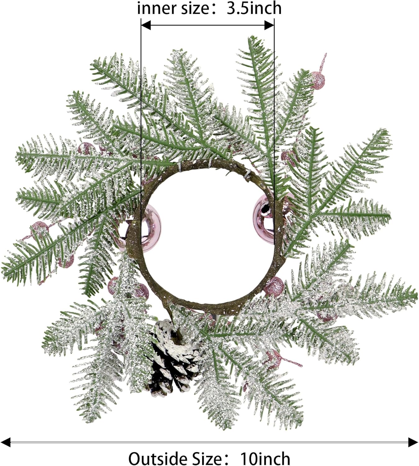 Pink Christmas Candle Rings by [Brand Name] - 8-Inch Wreaths with Pine Cones, Berries & Pine Needles for Festive Table Decor