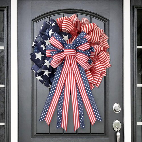 **SY Super Bang 4th of July Decorations - Red, White & Blue Wreath & Patriotic Bows for Indoor/Outdoor Use**