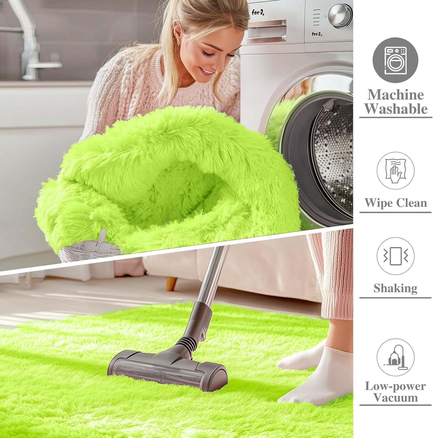 OLANLY Large Area Rug - Soft Fluffy Shaggy Indoor Carpet for Living Room & Bedroom | 9x12, Lime Green