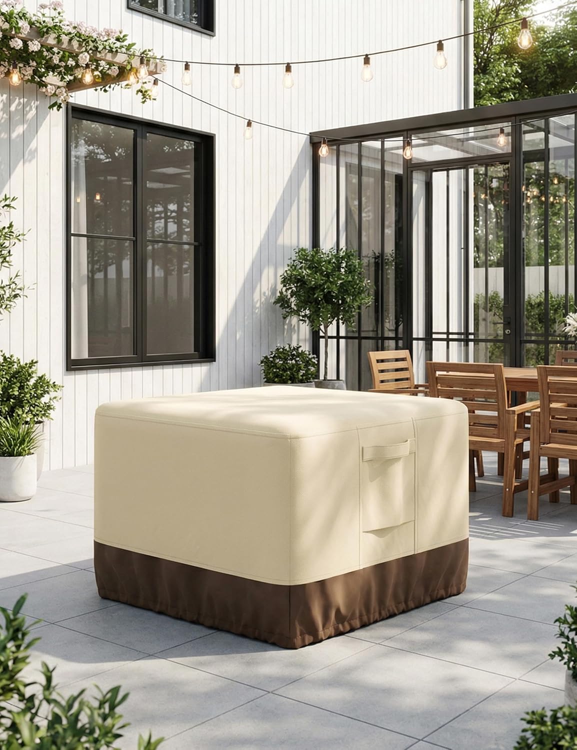 Vailge 100% Waterproof Square Fire Pit Cover - Heavy Duty Outdoor Protection | 44"L x 44"W x 24"H, Beige & Brown