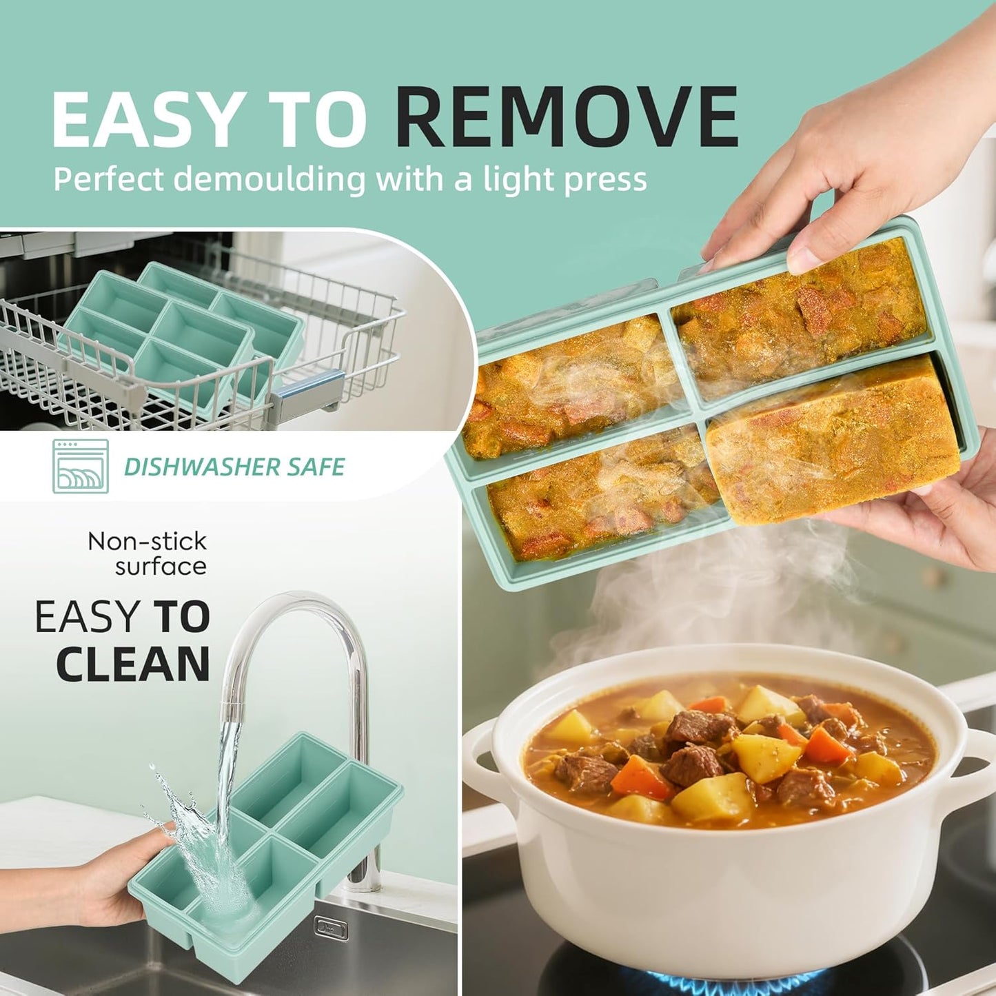 Silicone Freezer Trays with Lids by [Brand Name] - Large 1 Cup Soup & Ice Cube Molds - 2 Pack