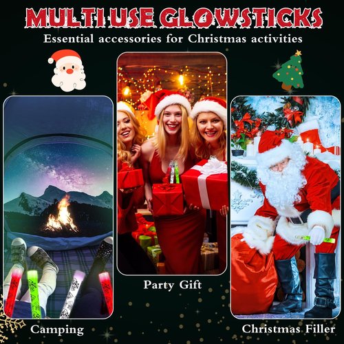 Jenaai Glow Sticks Bulk Hanging Wands 6 Inch Mini Sticks Goodie Bags Fillers Glow in the Dark Party Favors Supplies (12 Pcs,Santa Claus)