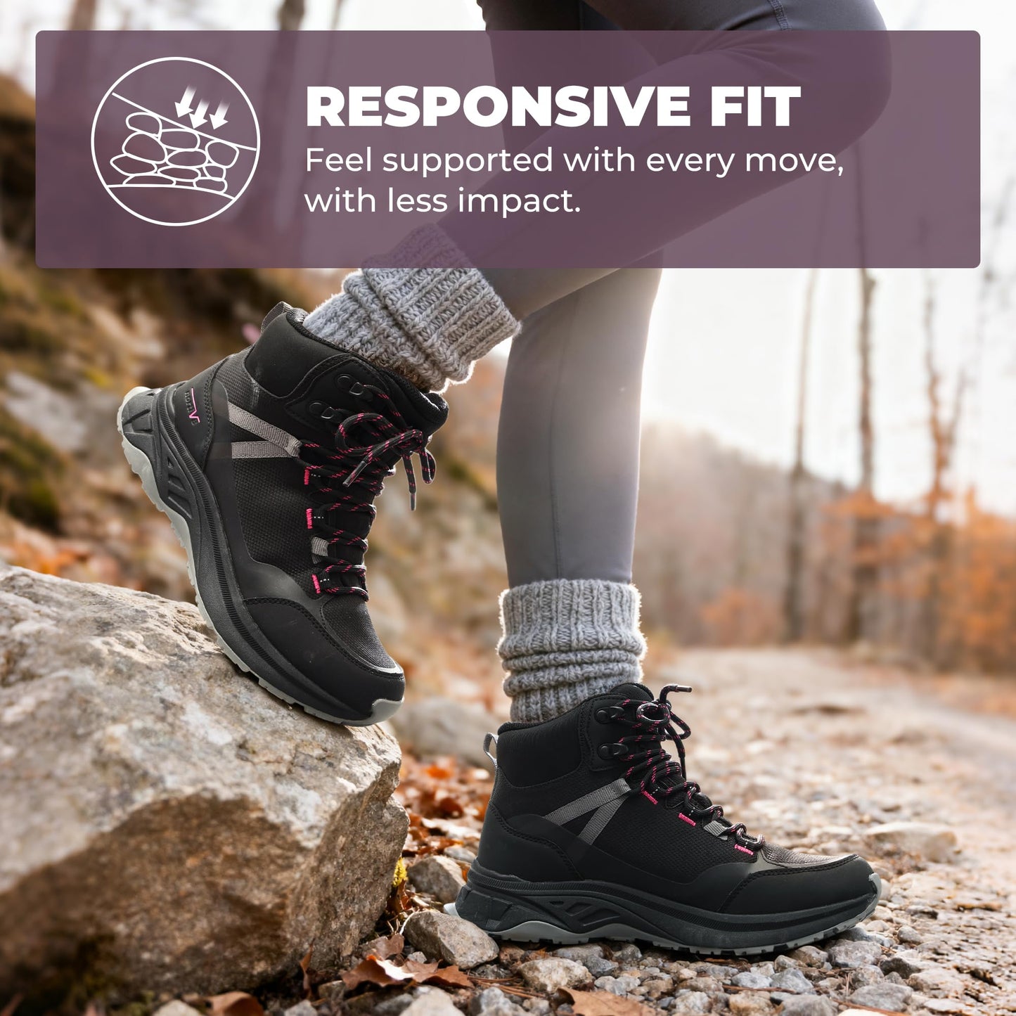 NORTIV 8 Women's Hiking Boots Waterproof Lightweight Outdoor Trekking Comfortable Non-Slip Backpacking Camping Ankle Boot Hollow,Size 8,Black,NWUMHB2501