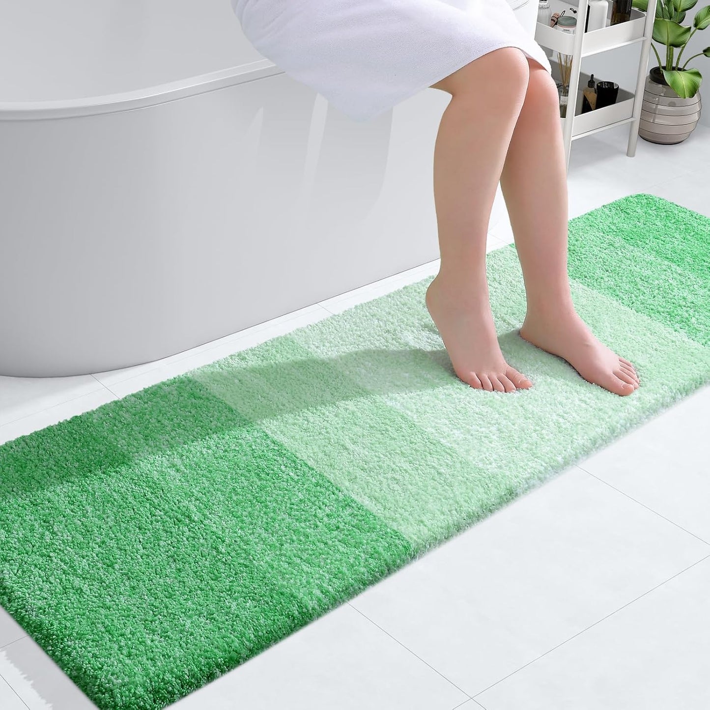 OLANLY Bathroom Runner Rug - Extra Soft Microfiber Mat 59x17 | Quick Dry, Washable, Rubber Backing, Green