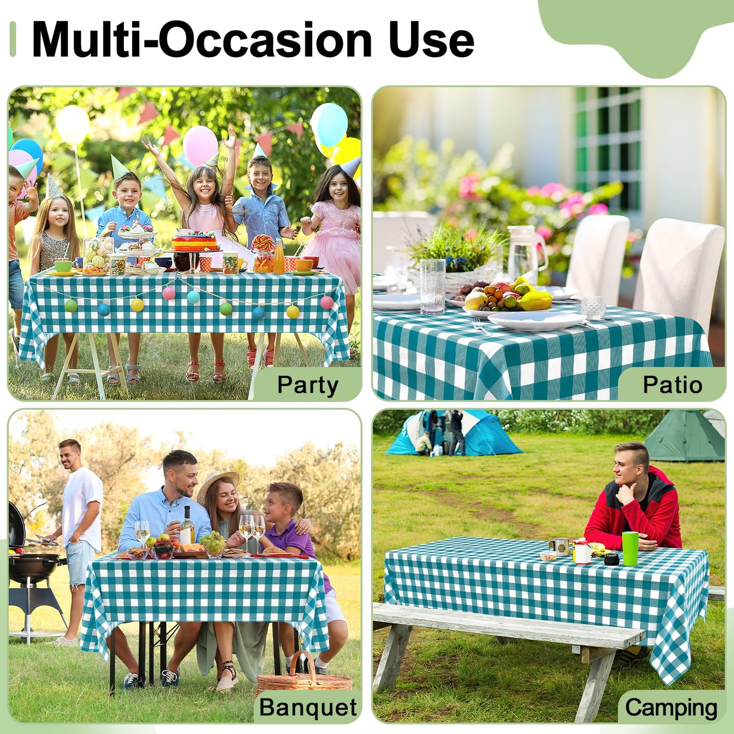 misaya 10 Packs Buffalo Disposable Table Cloth, 54 x 108 Inch Waterproof Plastic Tablecloth, Rectangle Turquoise and White Checkered Table Covers for Picnic, Birthday, Party