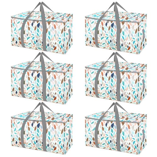 BALEINE 6-Pack Oversized Moving Bags with Reinforced Handles, Heavy-Duty Storage Tote for Clothes, Moving Supplies (Mosaic, 6-Pack)