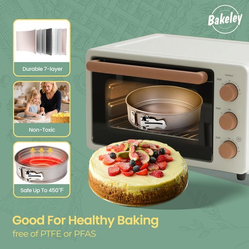 Bakeley 9 Inch Springform Cake Pans, Non-Stick, Spring Form Pans 9 inch with Removable Bottom, Spring Form Pan, Carbon Steel, Cheesecake Pan (Champagne Gold)