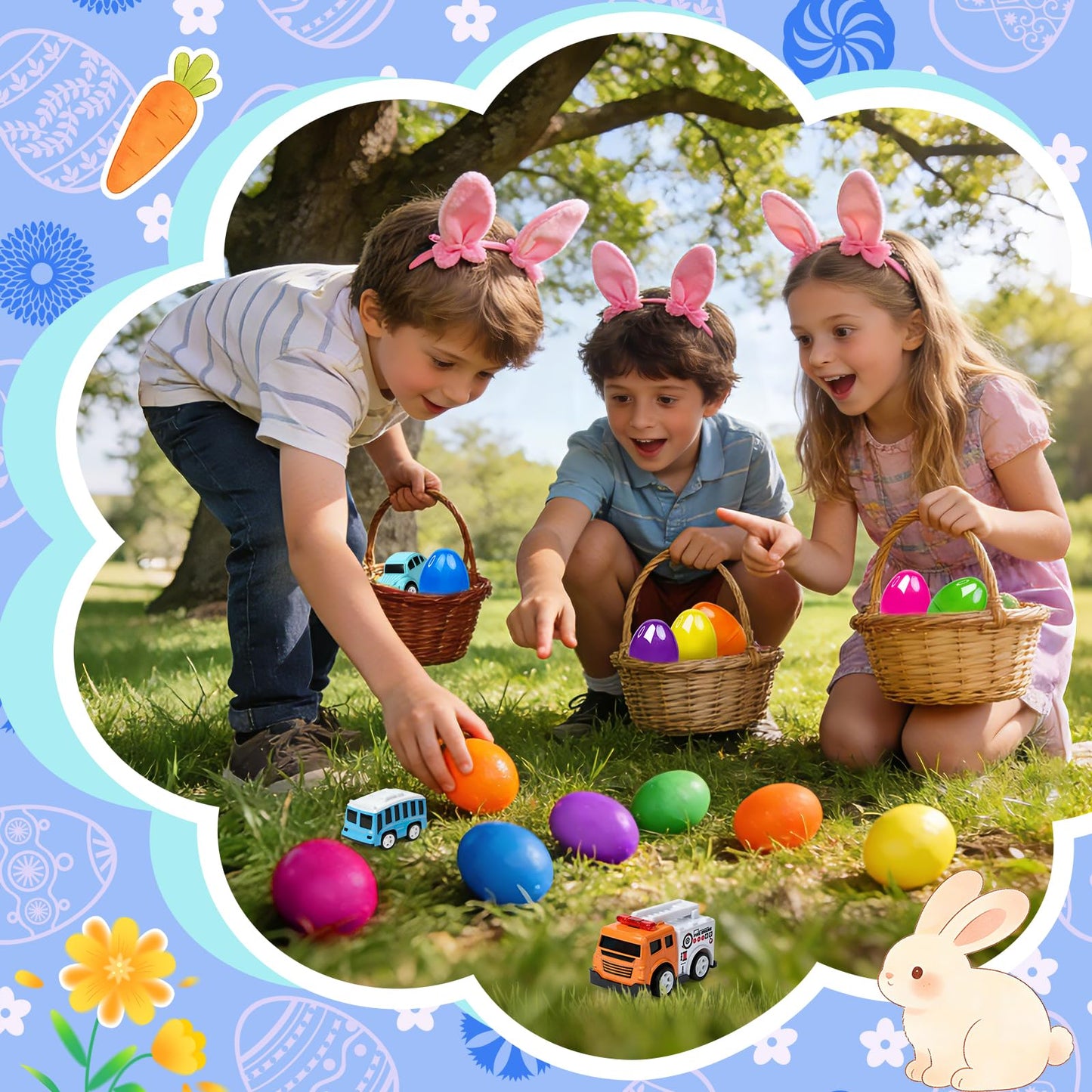 12 Pcs Prefilled Easter Eggs with Mini Cute Pull Back Alloy Car Toys for Toddlers Kids Easter Basket Stuffers Egg Hunt Party Favors Classroom Prizes for Boys and Girls