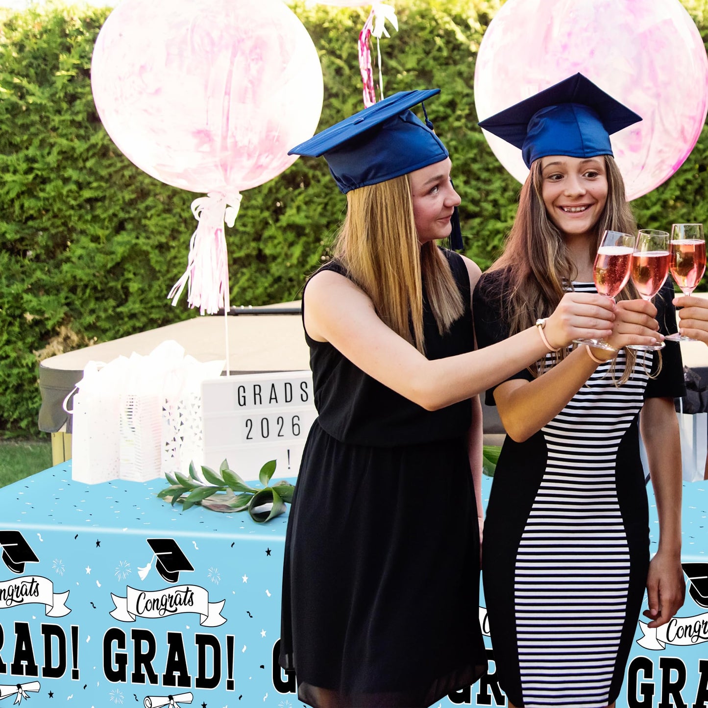 2Pcs Graduation Tablecloths, 108" X 54" Skyblue Graduation Table Decorations 2026, Rectangle Table Cloths for Class 2026 Congrats Grad, Disposable Plastic Tablecover for Grad Decor Party Supplies