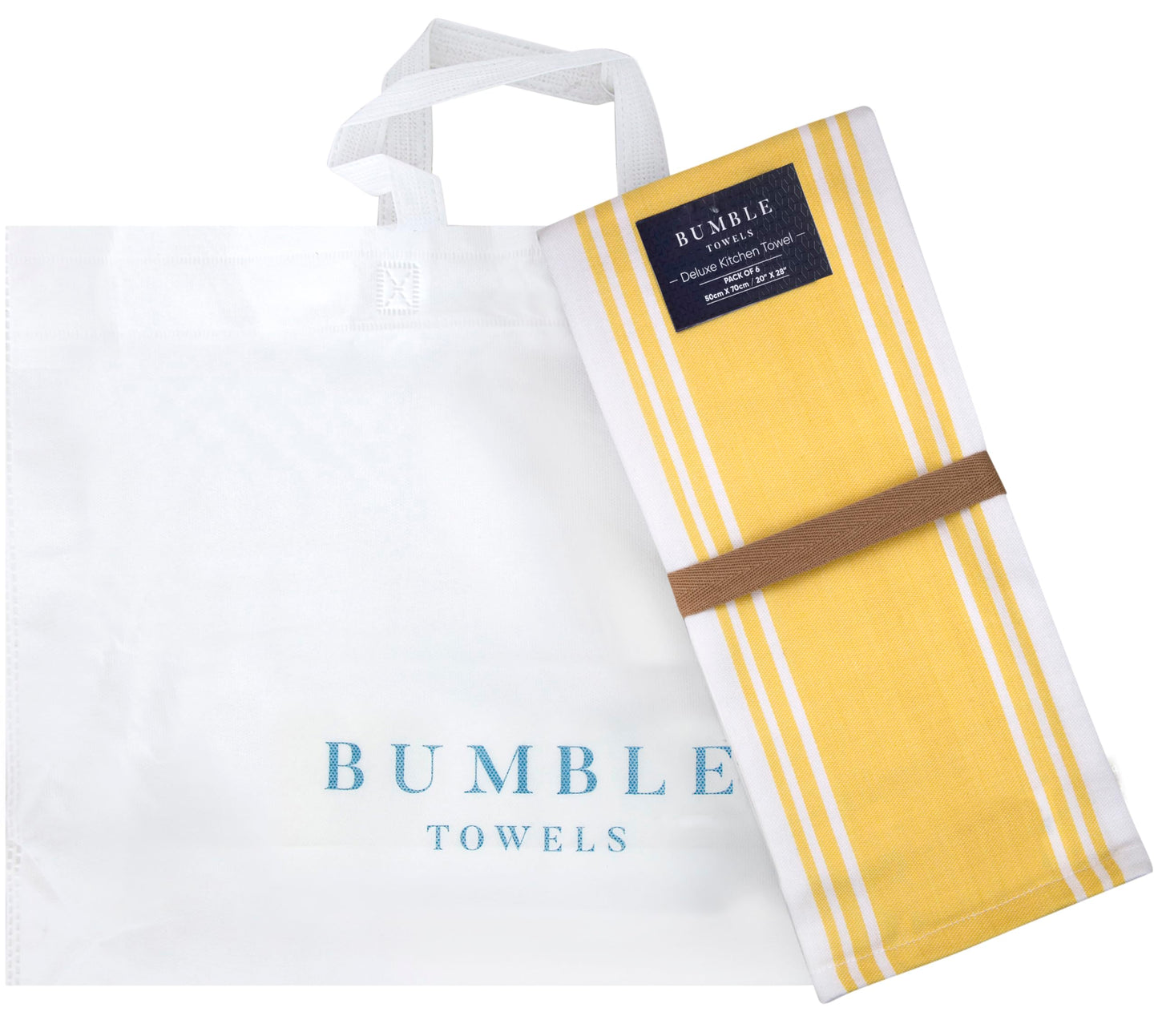 Premium Kitchen Towels (20”x 28”, 6 Pack) | Large Cotton Dish Towels | Flat & Terry Highly Absorbent Kitchen Linen Set with Hanging Loop | Wide Stripe Yellow