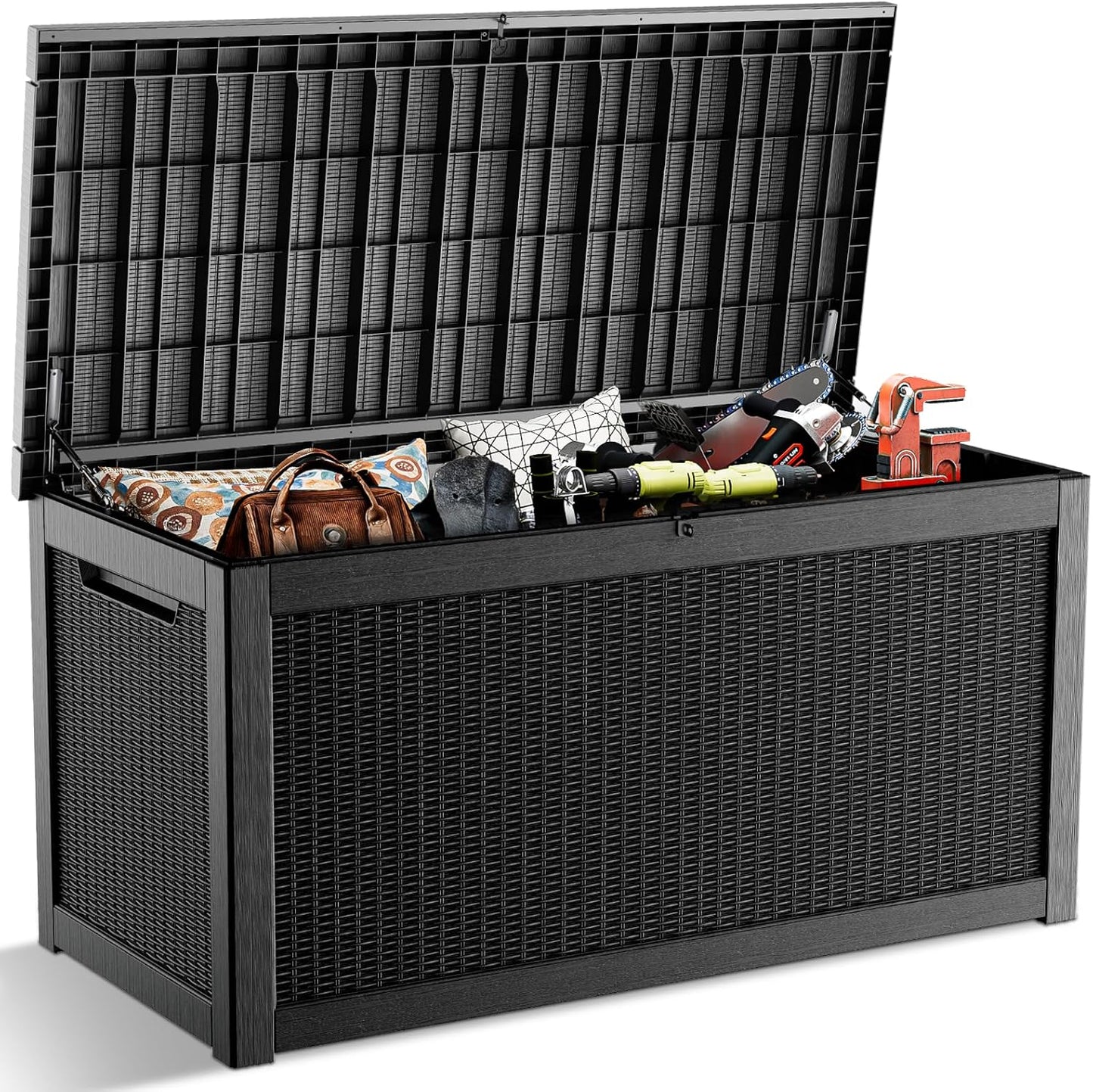 Skiennix 320 Gallon Outdoor Deck Box - Lockable Waterproof Storage for Garden Tools & Cushions | Black