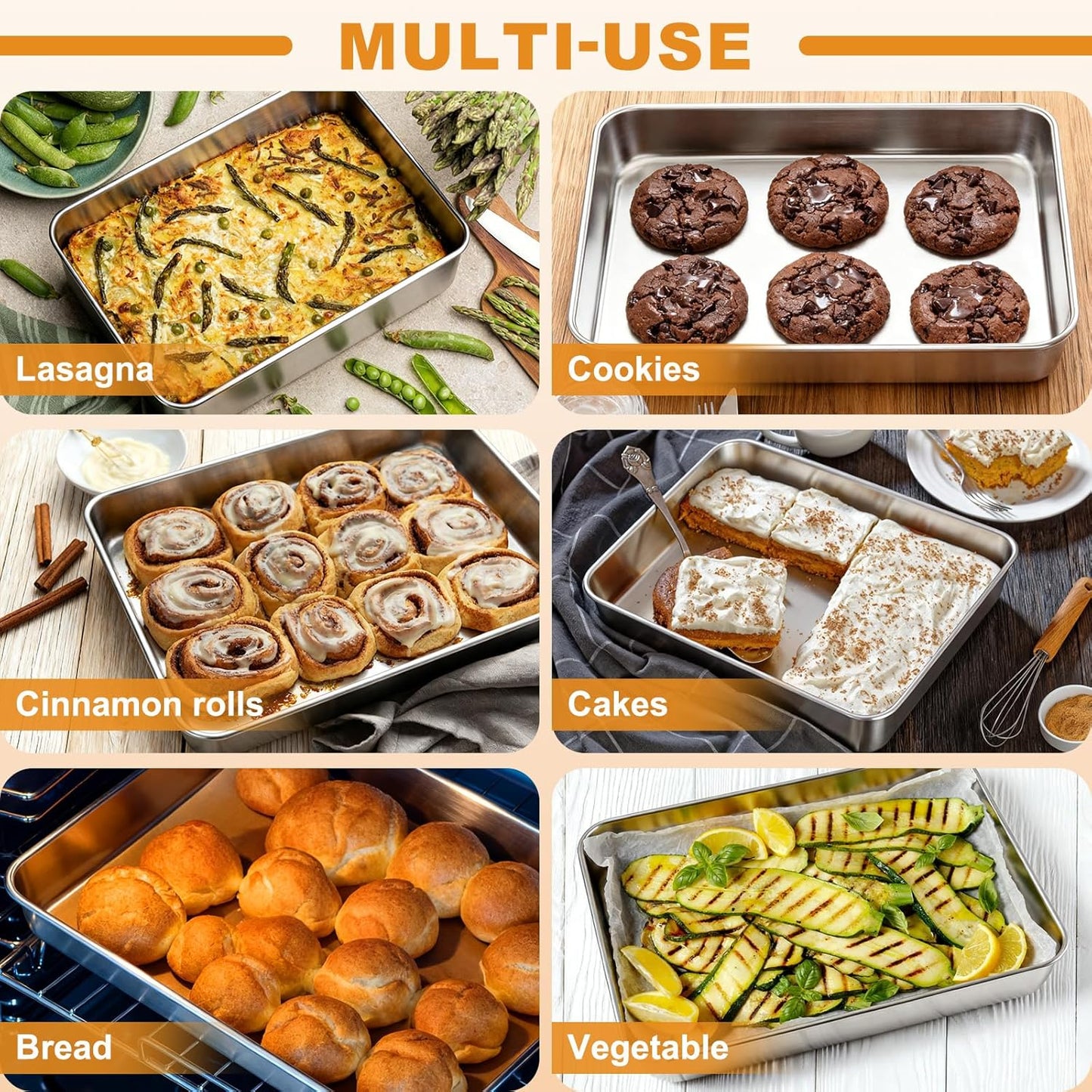 Regine Switzerland Stainless Steel Baking Pan - Heavy-Duty Deep Rectangle with Lid | 12⅓ x 9¾ x 2 Inch, Oven Safe