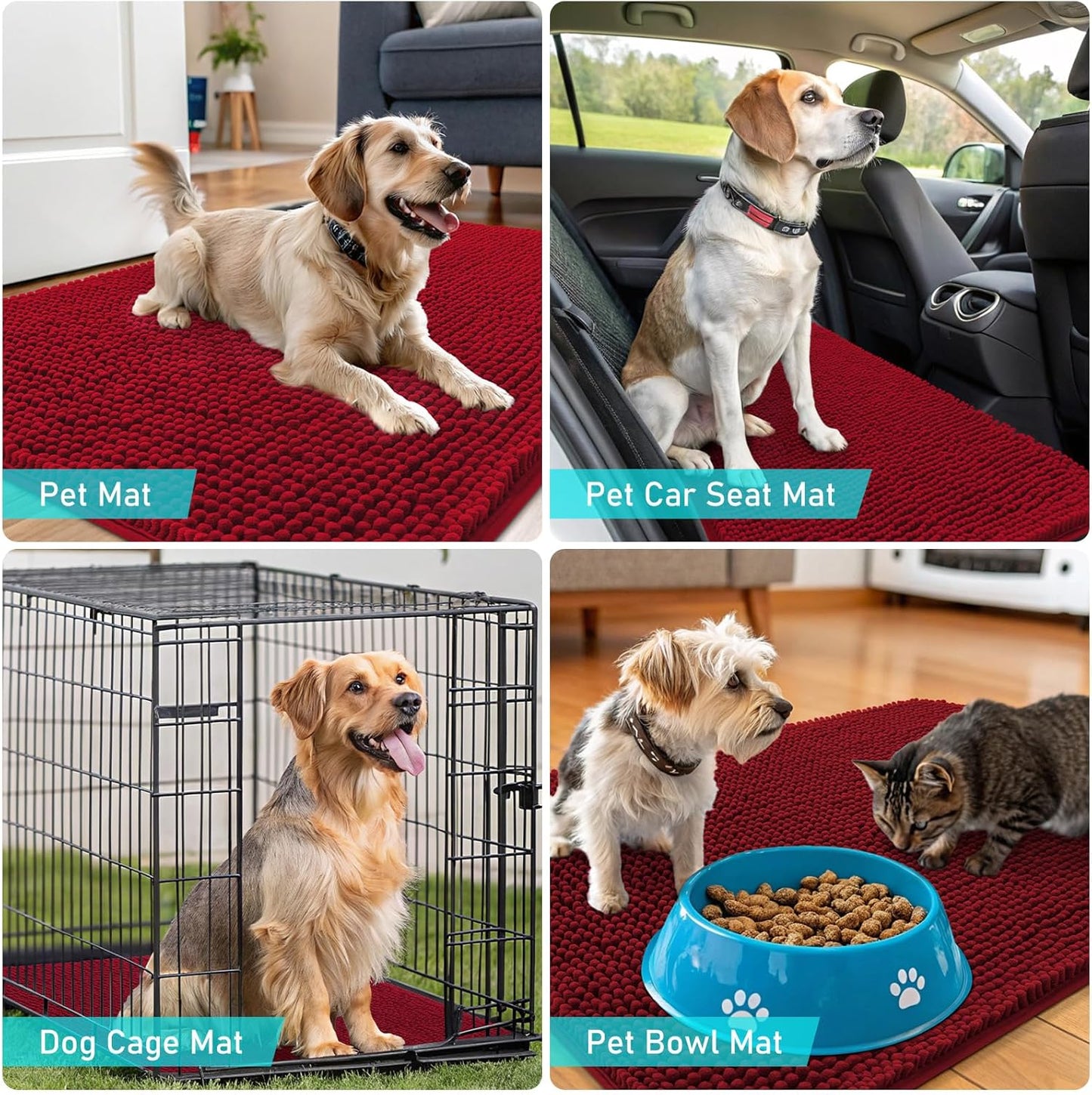 OLANLY Dog Door Mat - Absorbent Non-Slip Washable Chenille Mat for Muddy Paws | 44x32 Red