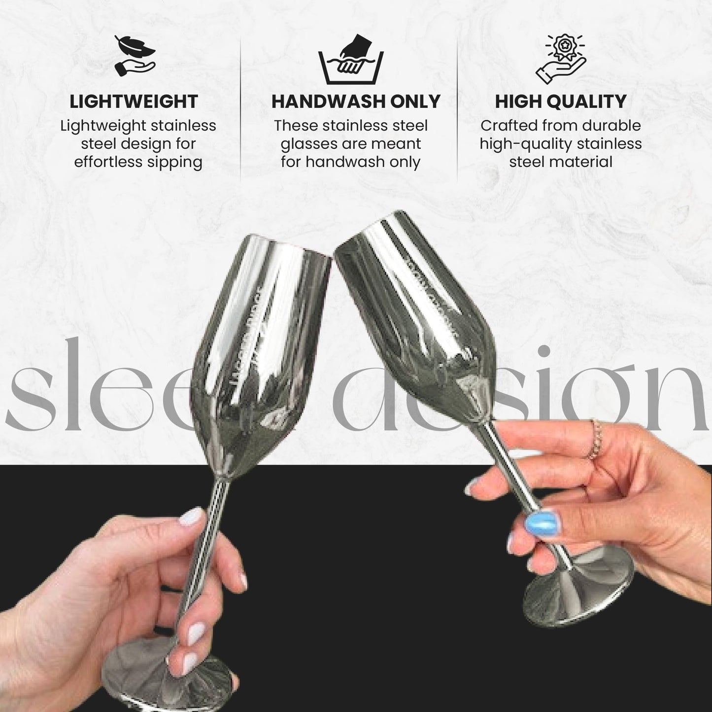 Jagged Ridge Wine Rooms Stainless Steel Champagne Flutes (Handwash Only) - Classy Steel Champagne Glass for Parties, Picnics & Special Occasions - Crafted for All Wine Enthusiasts - Set of 4 (Silver)