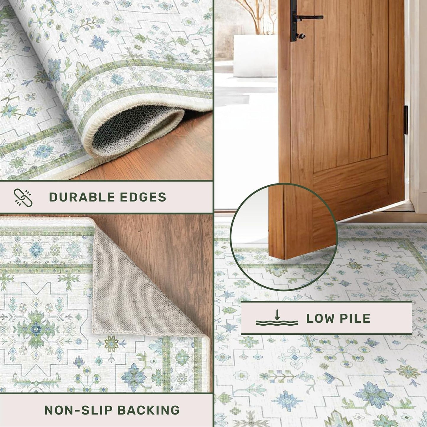 Oushak 4x6 Boho Pastel Rug - Low Pile Non-Slip, Stain Resistant Throw for Living Room & Entryway