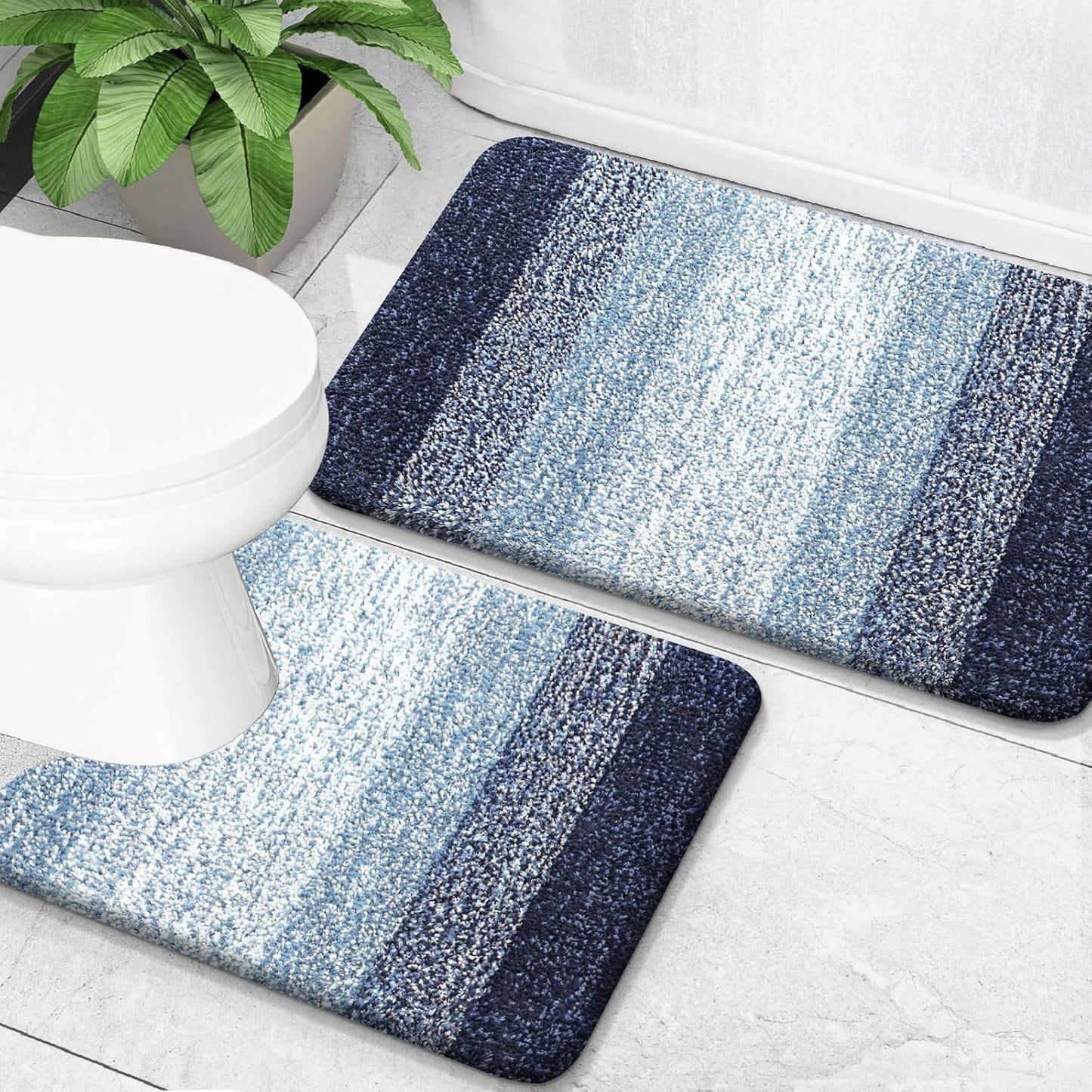 OLANLY Bathroom Rug Set - Soft Absorbent Microfiber Bath Mats & U-Shaped Toilet Rug | Non-Slip, Plush Shaggy (24"x16" + 24"x20", Airy Blue)
