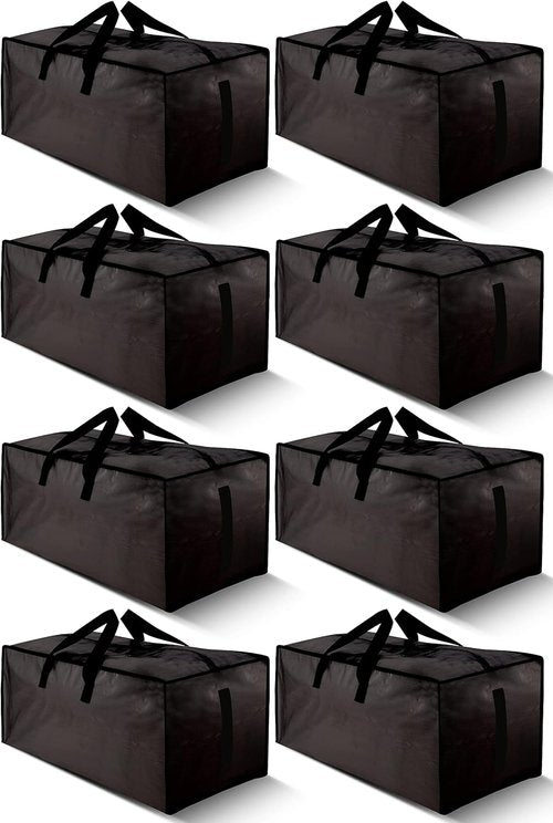 HOMESURE Large Water-Resistant Storage Bags - 8 Pack Heavy Duty with Zippers & Handles | Black