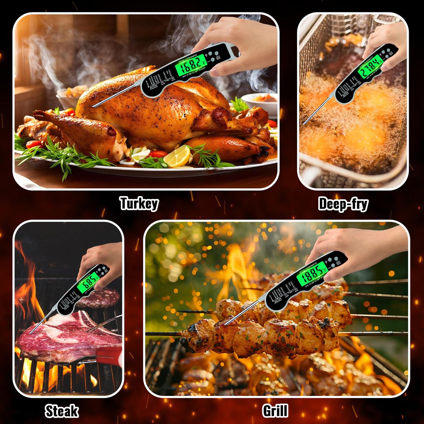 Stocking Stuffers for Men Women Adults: Meat Thermometer Digital, Instant Read Meat Thermometer with Backlight & Magnet for Kitchen, Beef, Grill, Turkey,IP67 Waterproof Cooking Thermometer