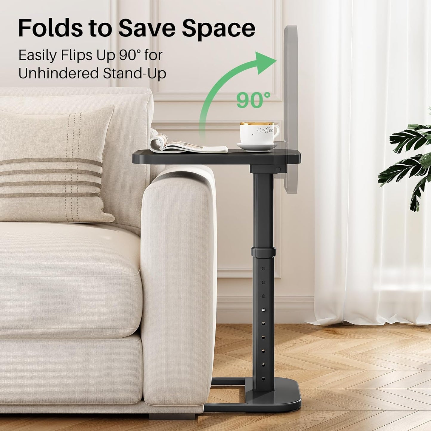 Kitstorack TV Tray Table - Adjustable Height Snack Table with Rounded Metal Corners | Black C-Shaped Design for Couch, Sofa, or Bed