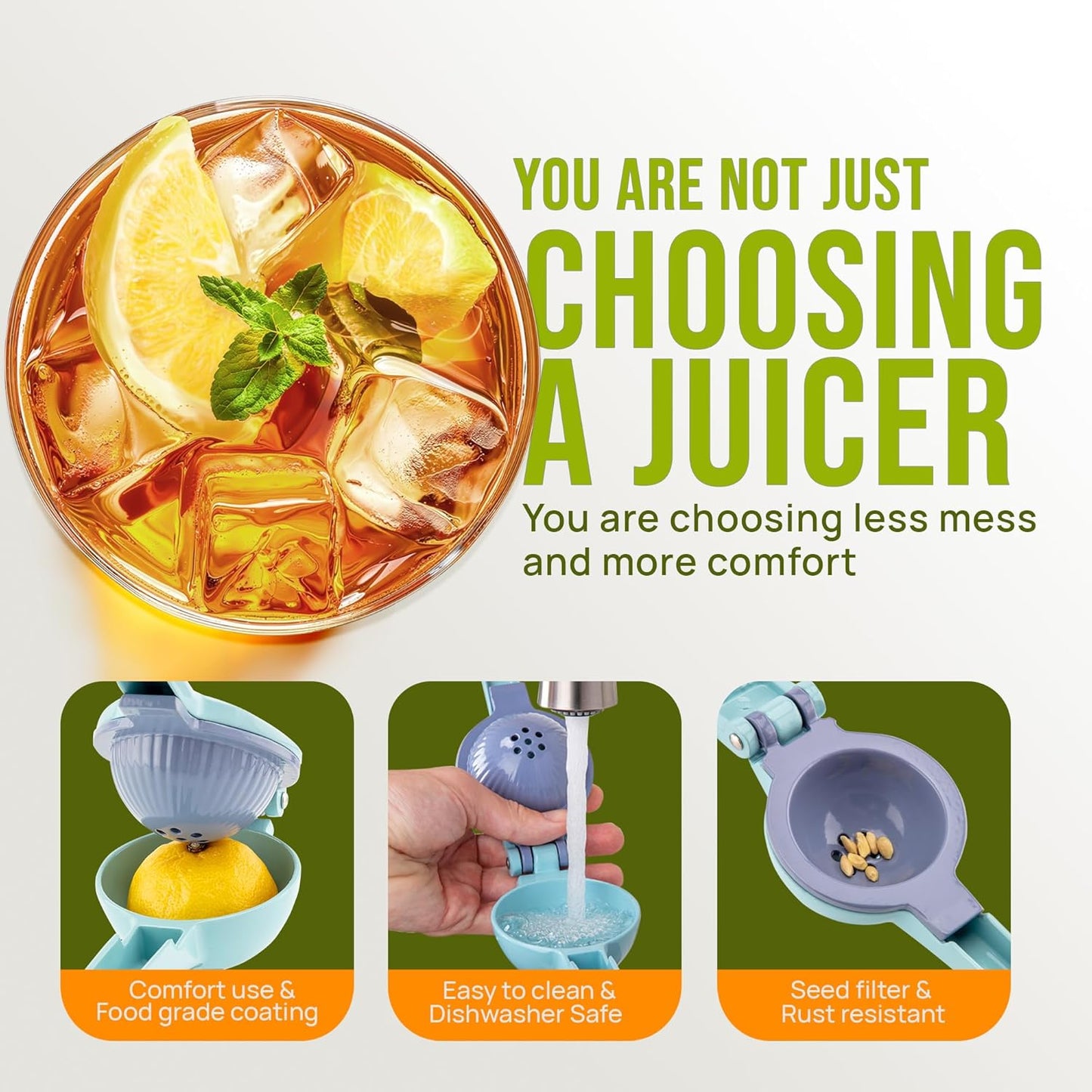 Zulay Kitchen 2-in-1 Lemon Squeezer - Sturdy Hand Juicer for Maximum Juice Extraction - Easy to Clean - Blue/Purple