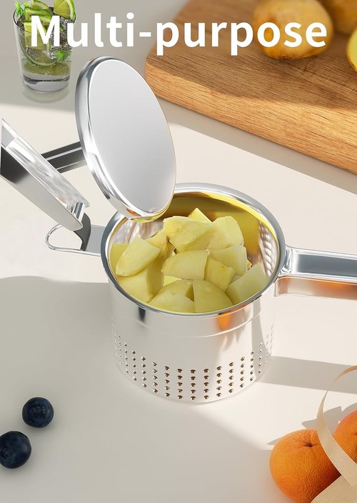 GloTika Potato Ricer - Heavy Duty 15oz Stainless Steel Masher with Ergonomic Handle | Perfect for Mashed Potatoes
