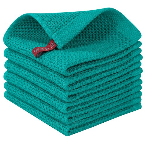 Homaxy 100% Cotton Waffle Weave Kitchen Dish Towels, Ultra Soft Absorbent Quick Drying Cleaning Towel, 13 x 28 Inches, 12-Pack, Teal