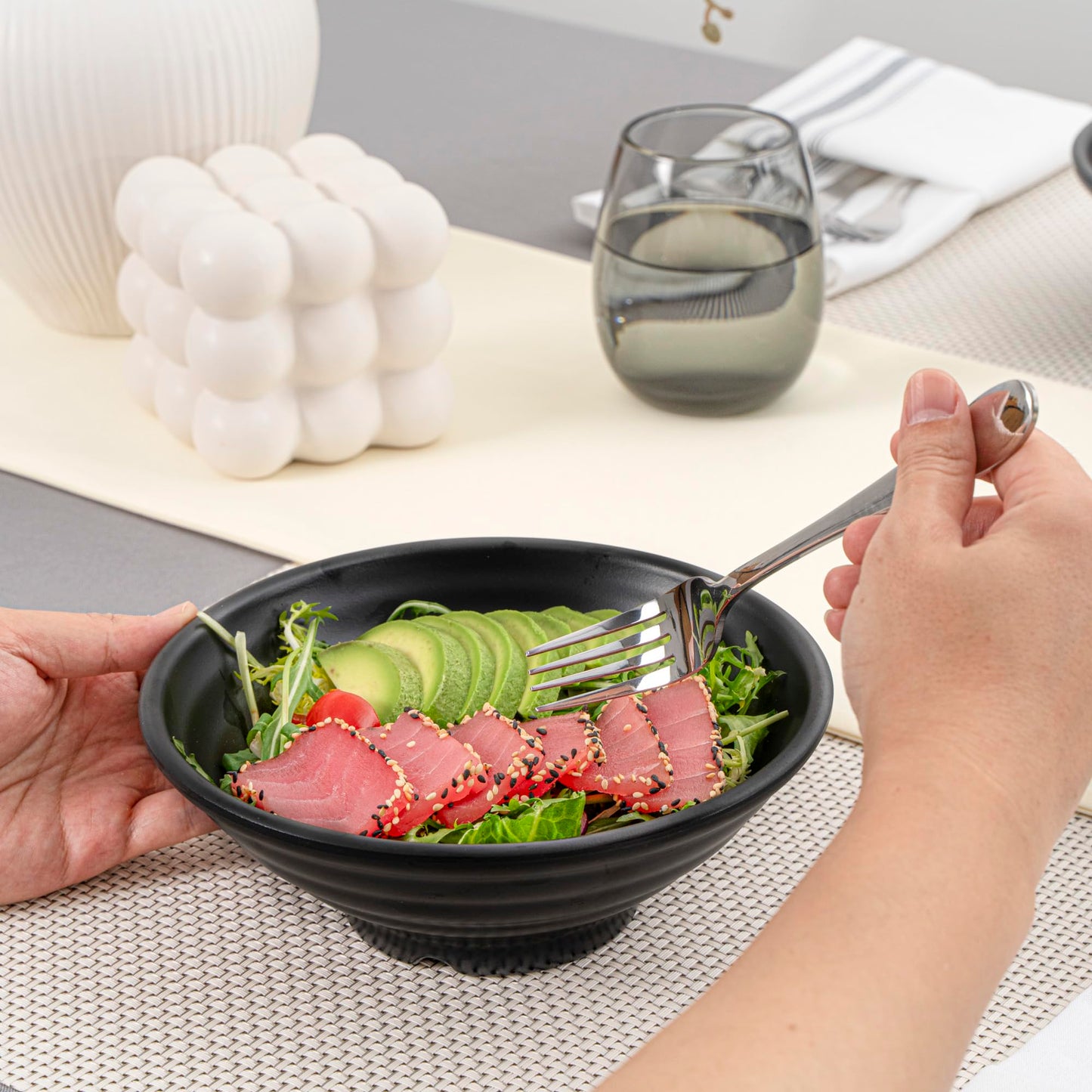 Restaurantware Voga 27 Ounce Soup Bowls 2 Large Pho Bowls - Faux Stone Serve Noodles Salads Or Pastas Black Melamine Ramen Bowls Shatterproof Dishwashable Asian Style Bowls