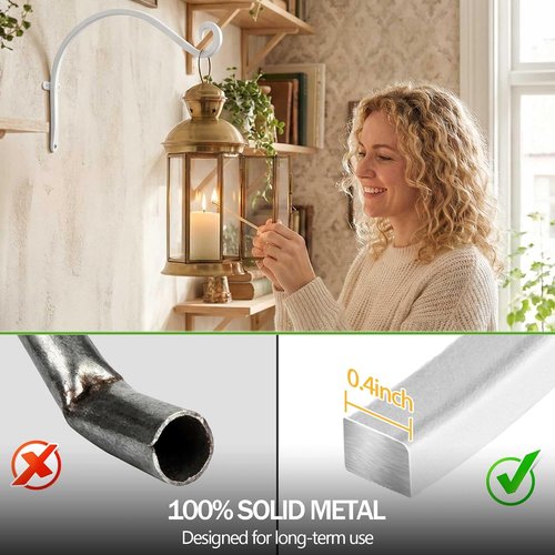 AJART White Plant Hanger - 12-Inch Metal Wall Hooks for Indoor/Outdoor Flower Baskets