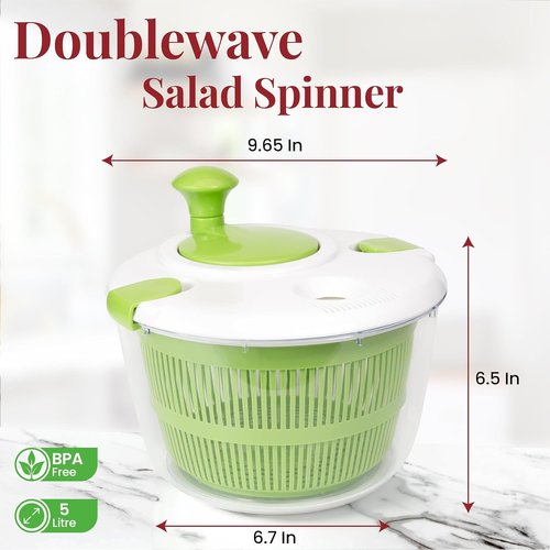 DoubleWave Salad Spinner - Fast Spin & Dry for Fruits, Vegetables & Greens | BPA-Free | 5.3 Quart Capacity