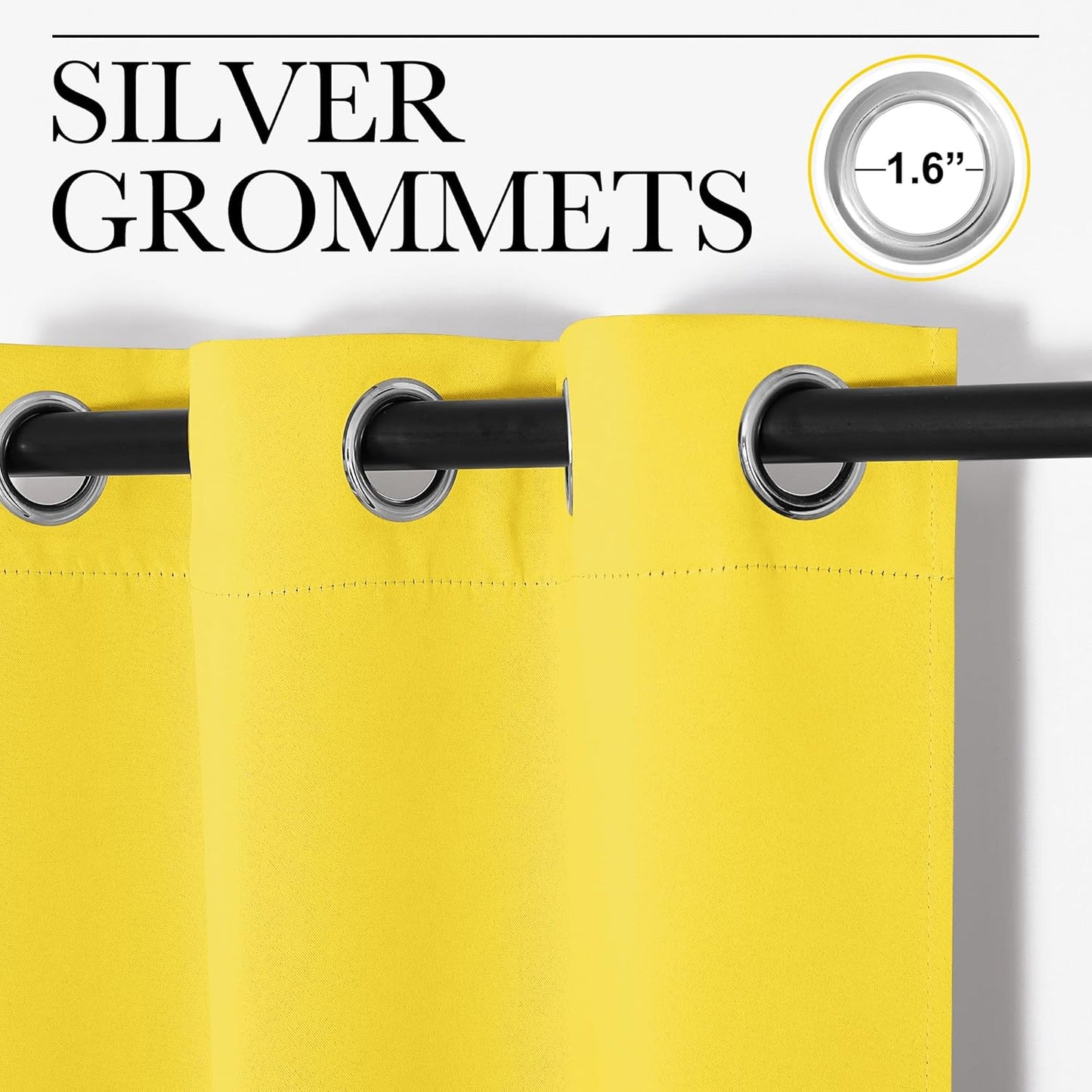 NICETOWN Thermal Insulated Bedroom Curtain Panels - Solid Grommet Drapes, Bright Yellow, 55x68 Inches