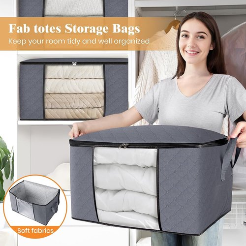 Fab Totes Storage Bags - Foldable Closet Organizers with Reinforced Handles for Home & Dorm | Ideal for Clothes & Blankets
