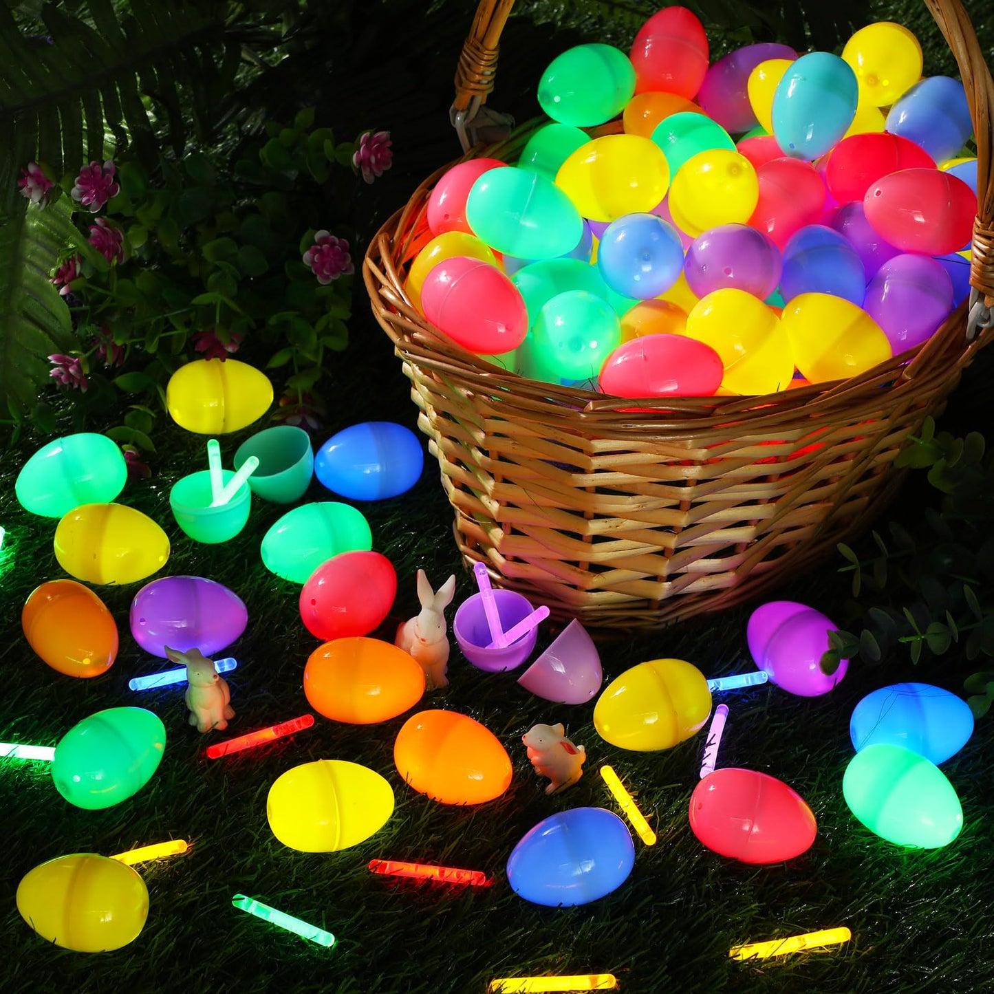 PullCrease 720 Pieces Easter 1.77 Inch Glow in The Dark Eggs Bulk Include 360 Pcs Mini Easter Glow Eggs with 360 Pcs Mini Sticks Basket Stuffers for Night Egg Hunt Party Supplies(Multicolor)