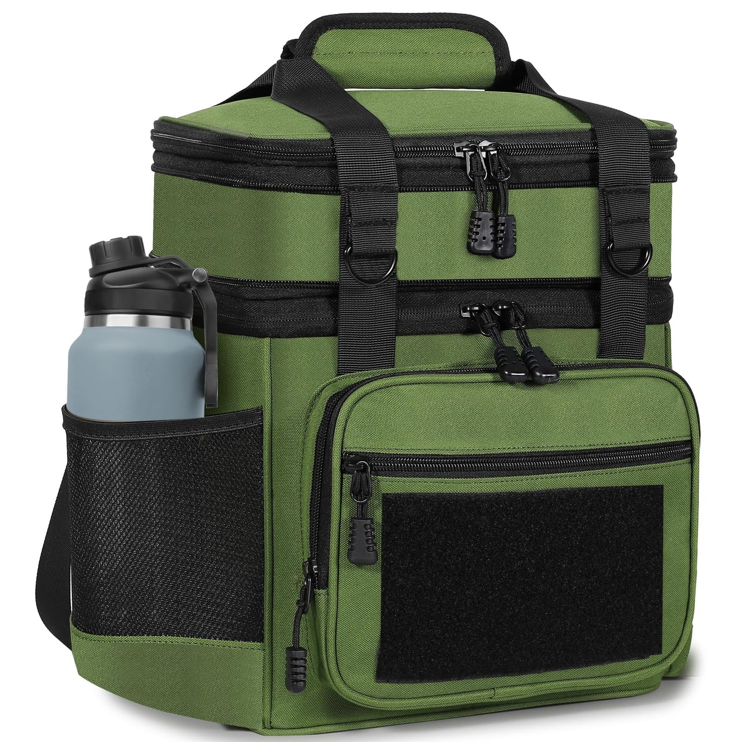 GLENKEY Tactical Lunch Box Cooler Bag - Expandable Insulated Lunch Bag for Men Women - XLarge Lunchbox for Adults Work Shifts Outdoor Trips Army Green 22L