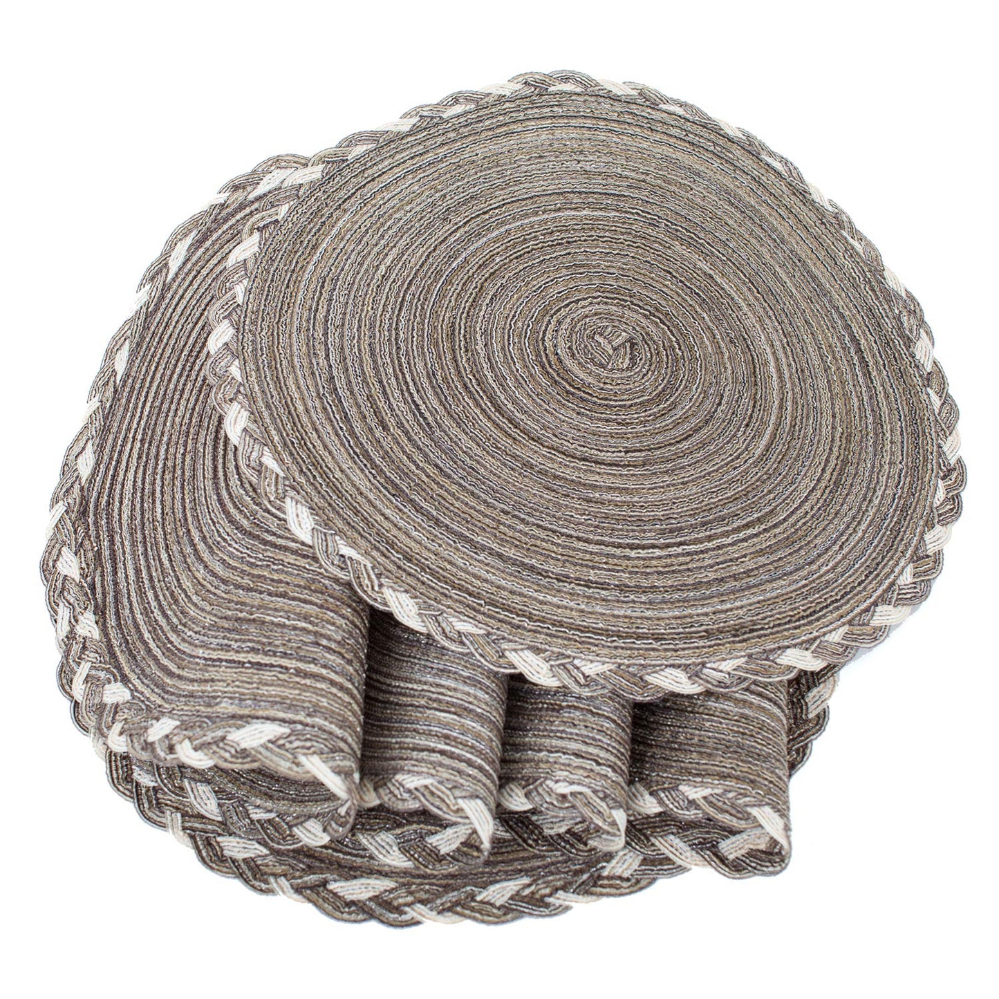 SHACOS Round Placemats Set of 6 Braided Glitter Round Table Placemats 15 inch for Wedding Holiday Party (Multicolor - Light Coffee, 6)