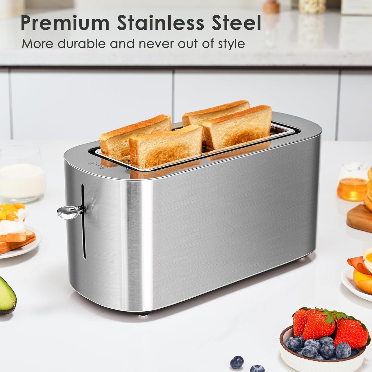 NIKLEMON Stainless Steel 4-Slice Toaster - LED Display, Extra Wide Slots, 1300W Power | Bagel & Defrost Functions