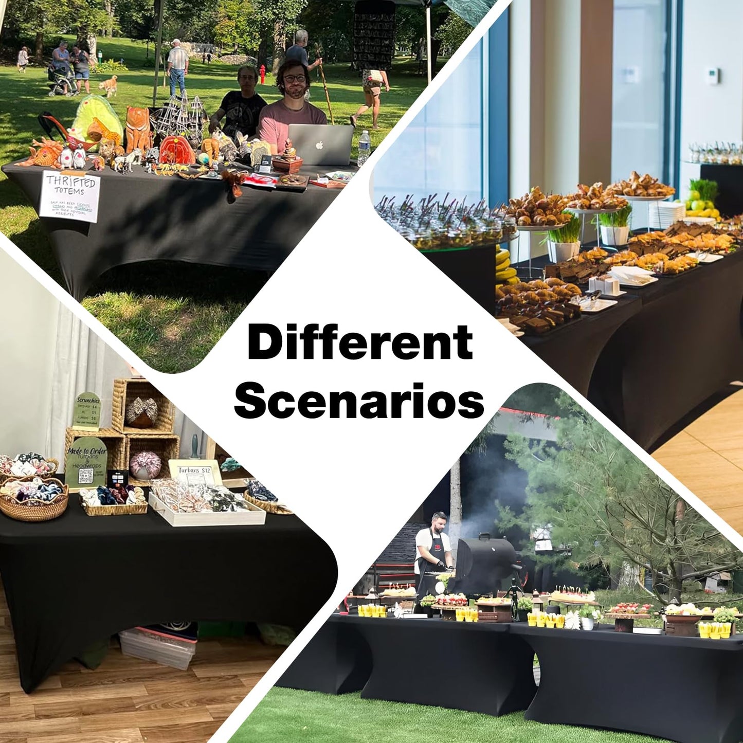 Trlyc 2 Pack 6FT Spandex Table Cloth - 72 x 30 Inch Rectangular Stretch Tablecloth, Wrinkle Resistant Scretch Table Cover for Wedding, Party, Banquet, Picnic, Outdoor Decoration (2Pcs,Black)